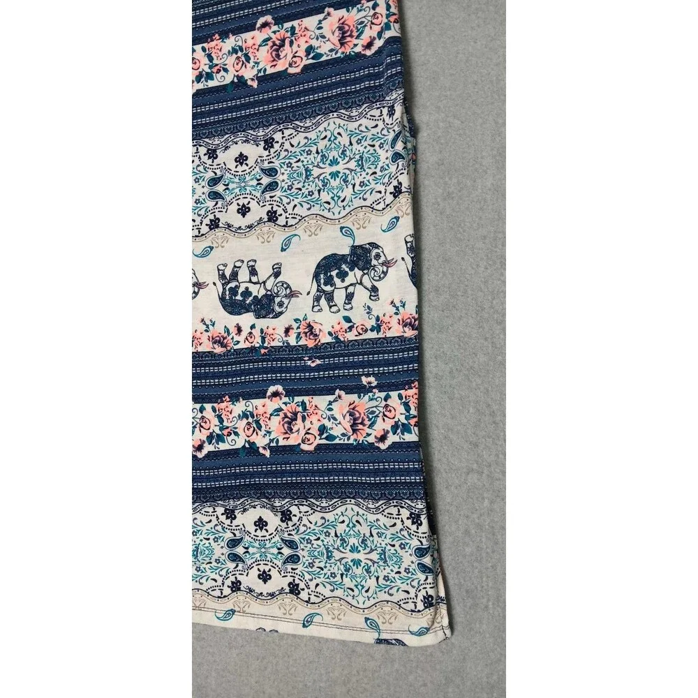 Bohemian Elephant Pattern Side Slits Maxi Skirt Small Blue Summer Beach Festival